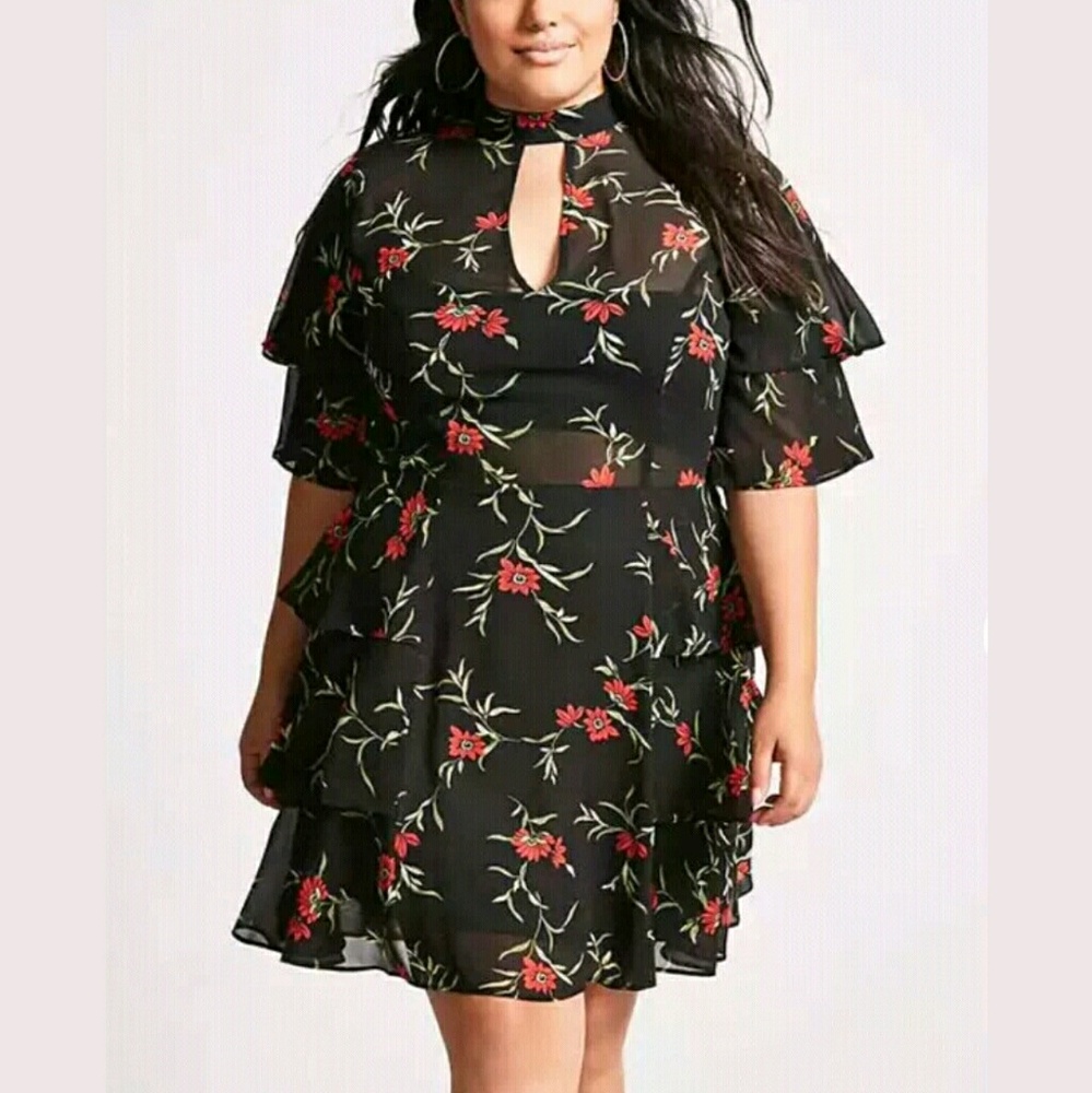 NWT Forever 21 Plus Size Floral Flounce Dress